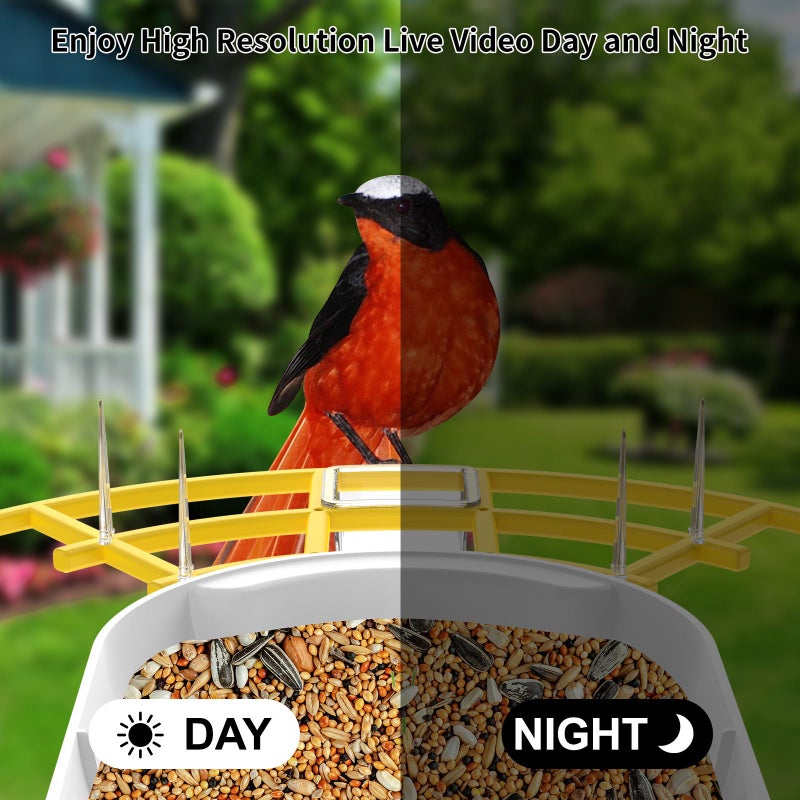Fazoxo Smart Bird Feeder with Camera, Birds AI Identify, Motion Detection with Real-Time Notice, WiFi FHD Bird Camera, Auto Capture, Solar Powered Outdoor Charging Bird House, IP65 Waterproof,Yellow - Image 5